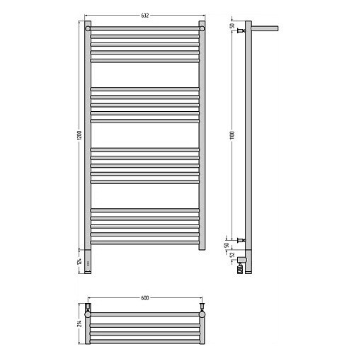 Электрический полотенцесушитель Сунержа Богема 3.0 с полкой 1200х600 МЭМ плевый (Без покрытия)