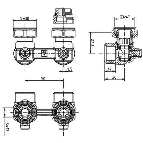 Узел нижнего подключения Герц-3000 двойной угловой G 3/4" Узел нижнего подключения Герц-3000 двойной угловой G 3/4"
