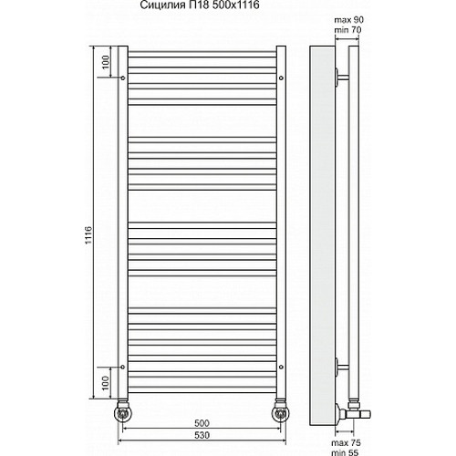 Водяной полотенцесушитель Terminus "Сицилия" П18 500х1116