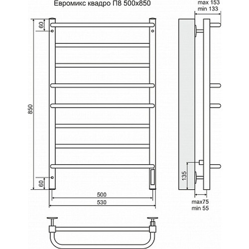 Электрический полотенцесушитель Terminus Евромикс Квадро П8 500х850