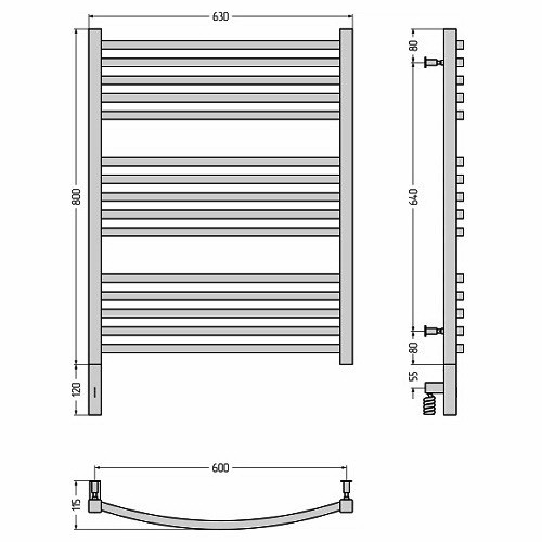 Электрический полотенцесушитель Сунержа Аркус 3.0 800х600 МЭМ левый (Без покрытия)