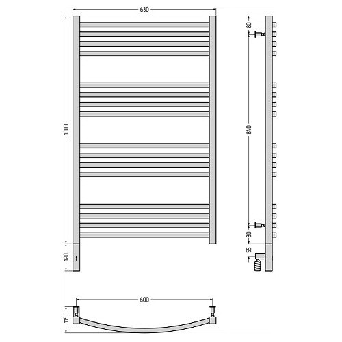 Электрический полотенцесушитель Сунержа Аркус 3.0 1000х600 МЭМ левый (Без покрытия)