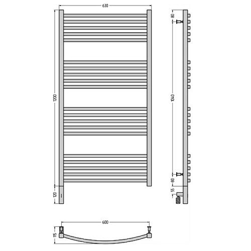 Электрический полотенцесушитель Сунержа Аркус 3.0 1200х600 МЭМ левый (Без покрытия)